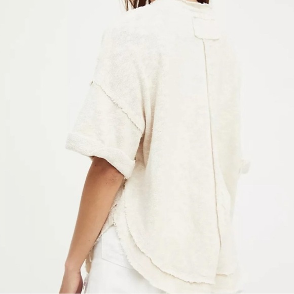 FREE PEOPLE WE THE FREE CREAM NORTH STAR V-NECK TEE-SHIRT SWEATER- SEE PICS - Picture 3 of 12